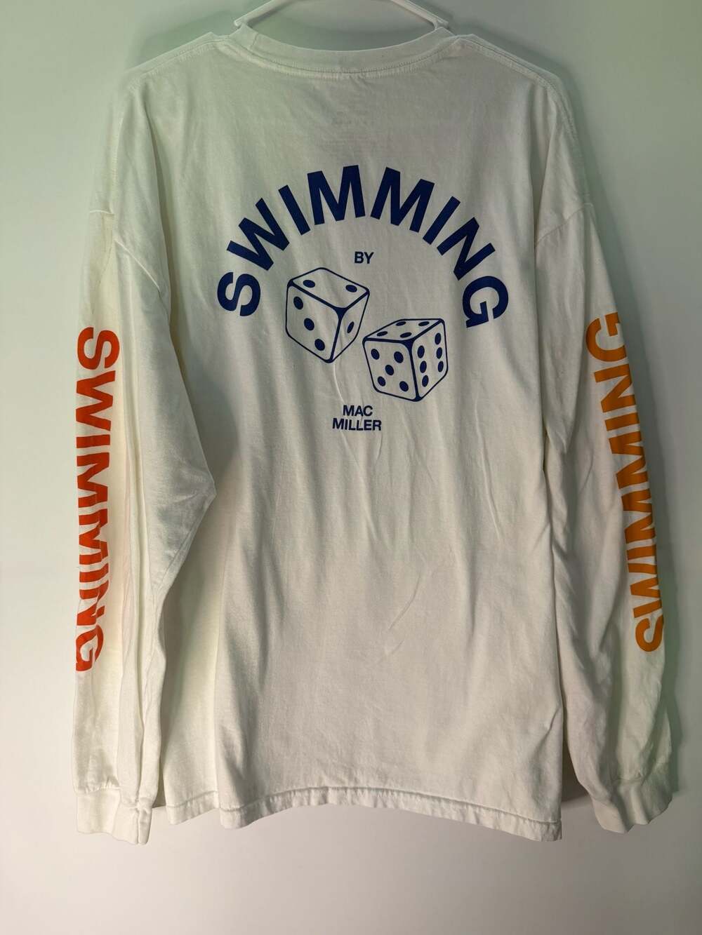Mac Miller Swimming Dice White Graphic Long Sleeve Tee Shirt Size XXL